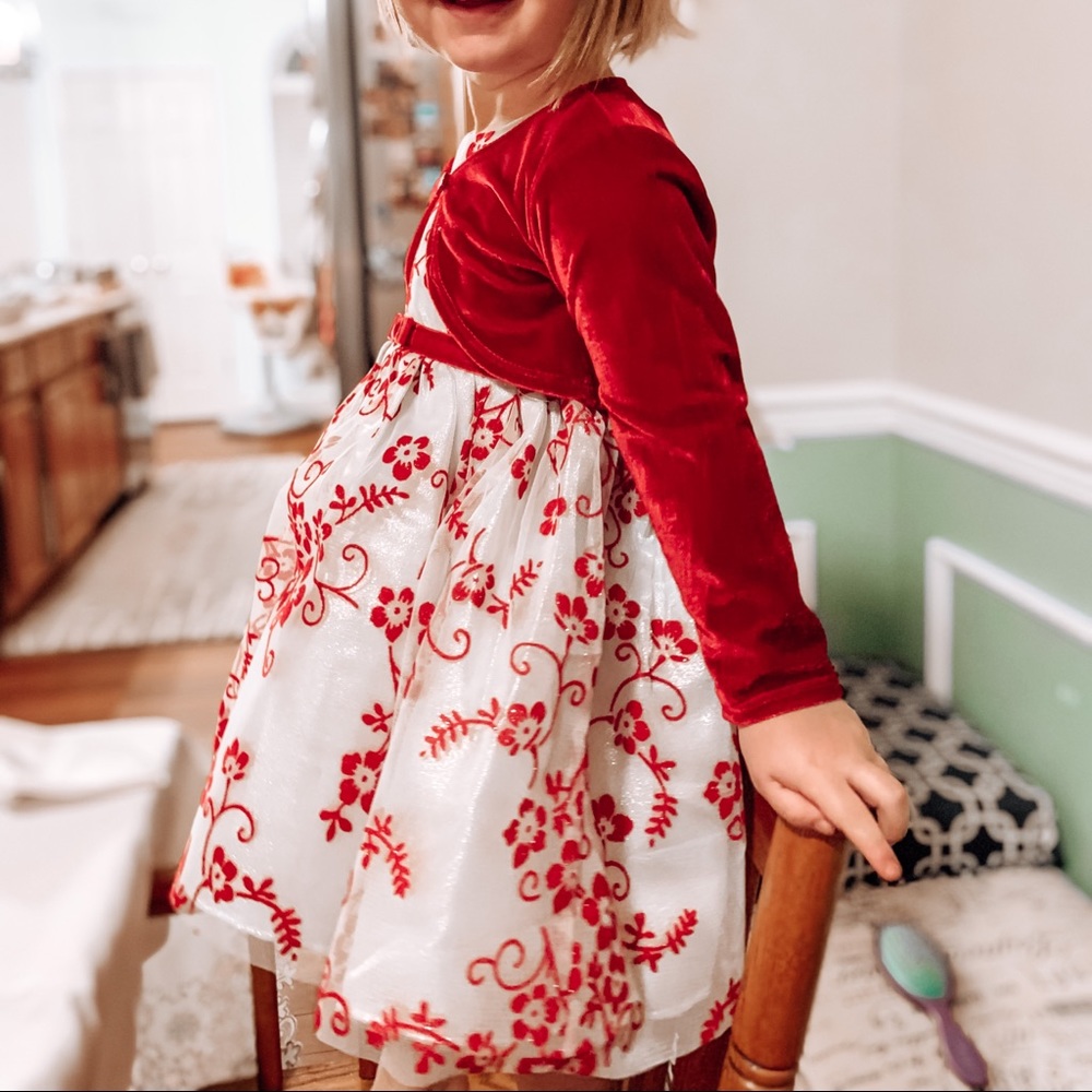 Emma Rose 2T red silver dress Like New